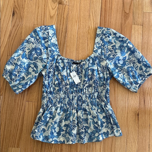 Puff Sleeve Square Neck Peplum Top - Picture 1 of 8